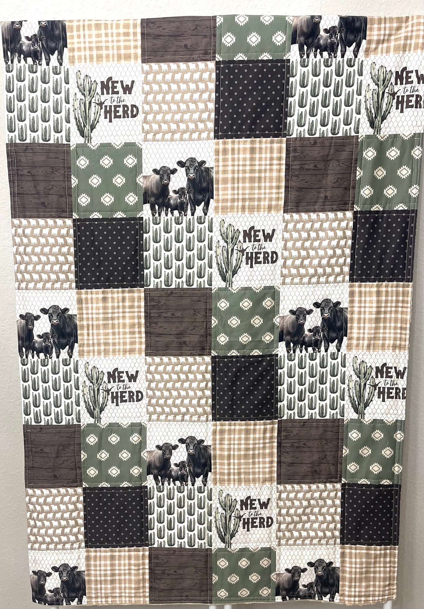 baby boy quilt, farm theme nursery, cow,  handmade baby blanket, baby shower gift, nursery decor, crib bedding