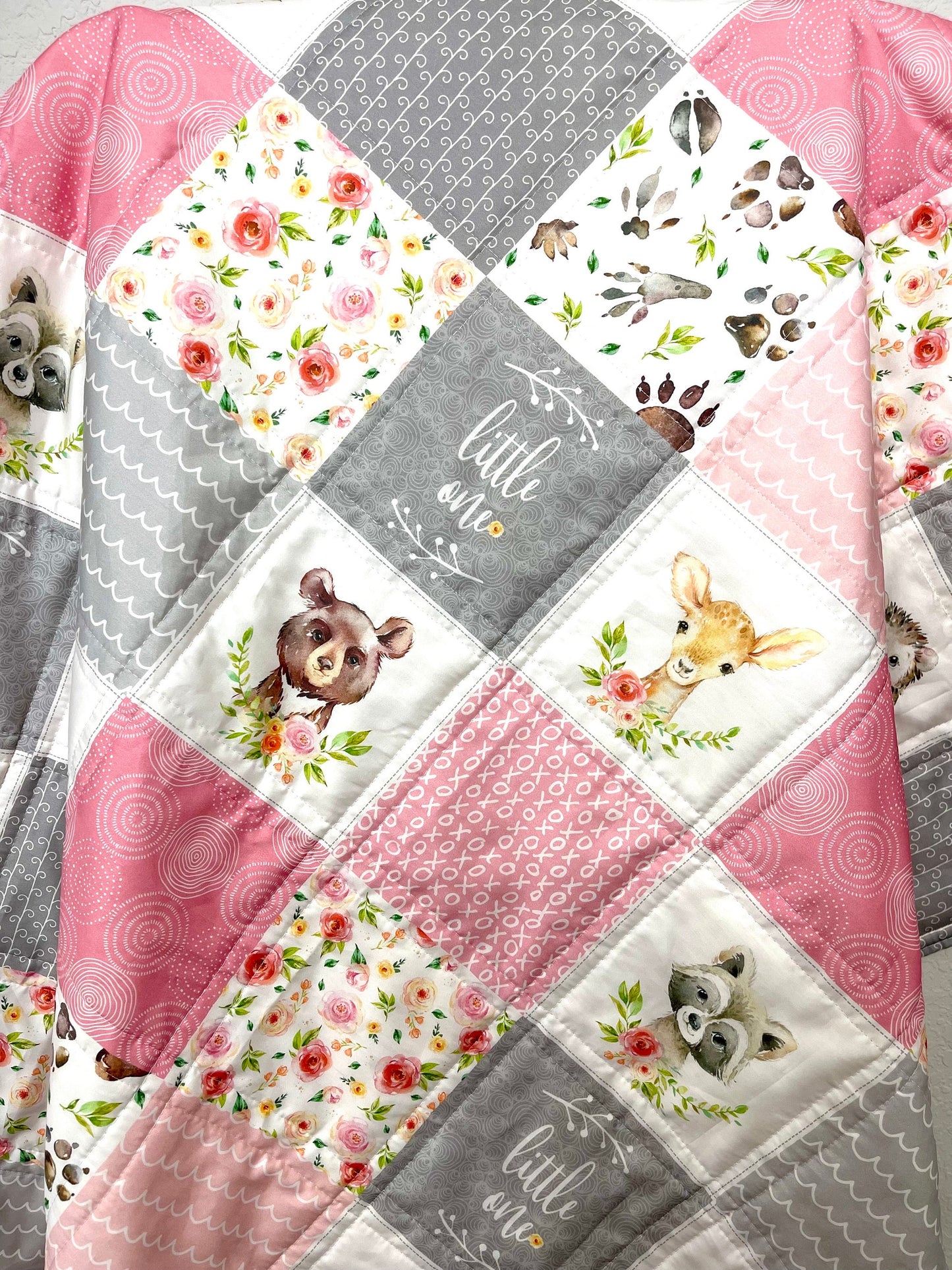 baby girl quilt, woodland quilt, woodland nursery,  handmade baby blanket, baby shower gift, nursery decor, crib bedding, handmade quilt