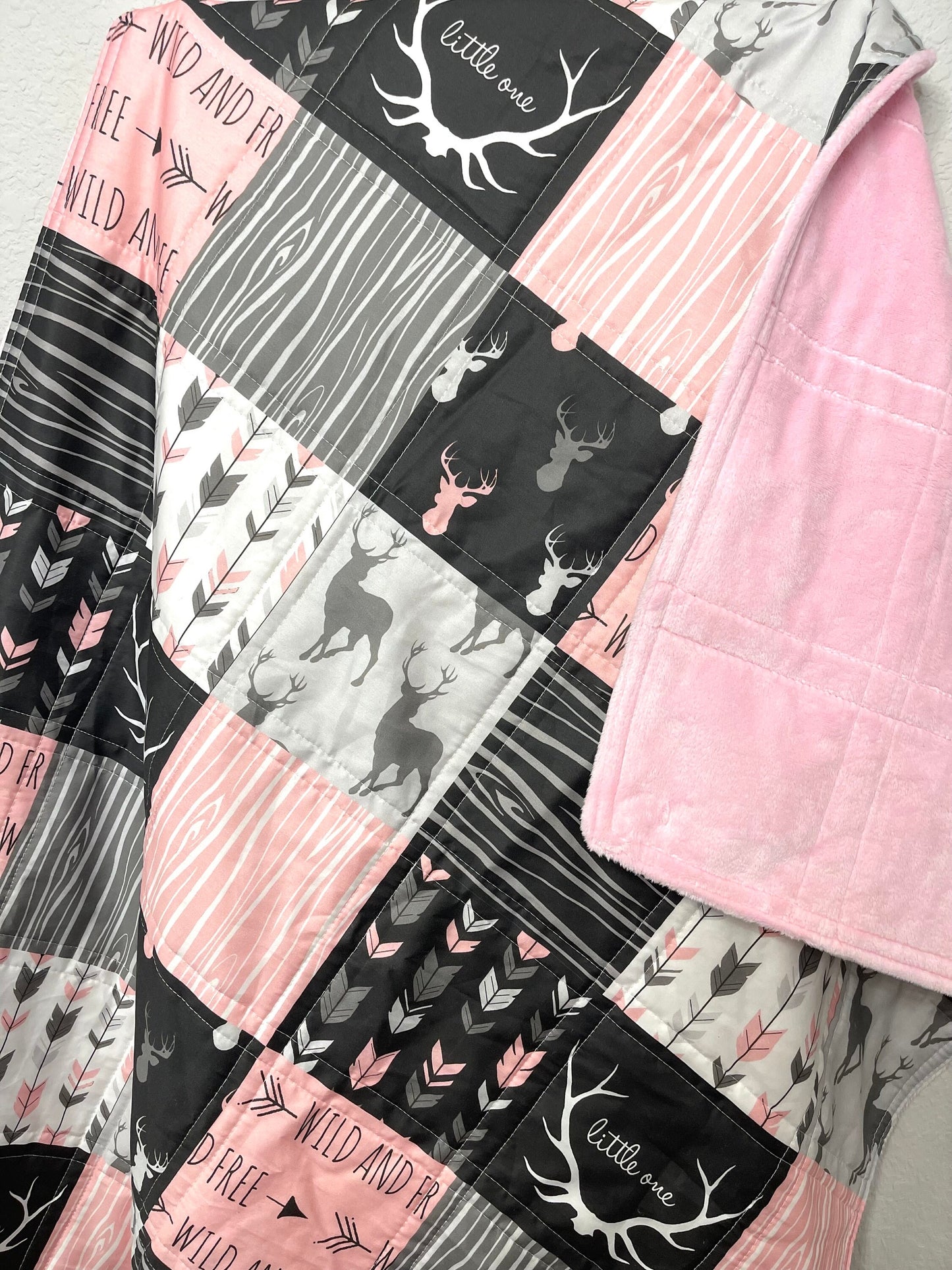 baby girl quilt, woodland quilt, woodland nursery,  handmade baby blanket, baby shower gift, nursery decor, crib bedding, handmade quilt