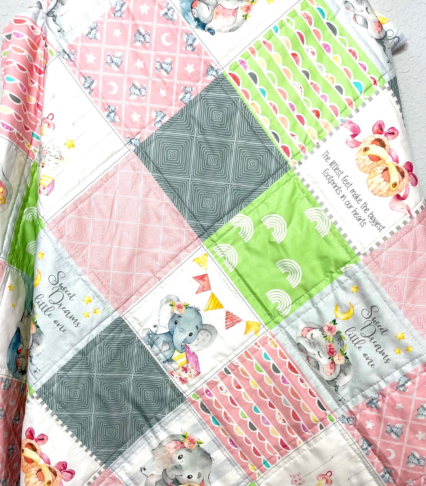 baby girl quilt, elephant   theme nursery, handmade baby blanket, baby shower gift, nursery decor, crib bedding, handmade quilt