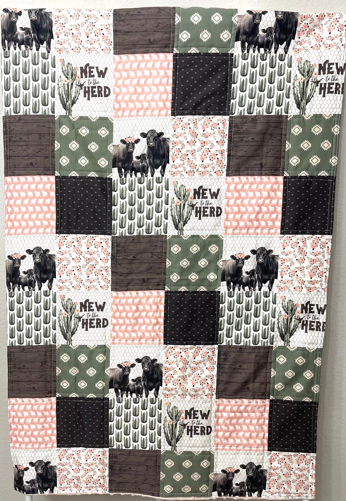 baby girl quilt, farm theme nursery, cow , barn, floral,  handmade baby blanket, baby shower gift, nursery decor, crib bedding