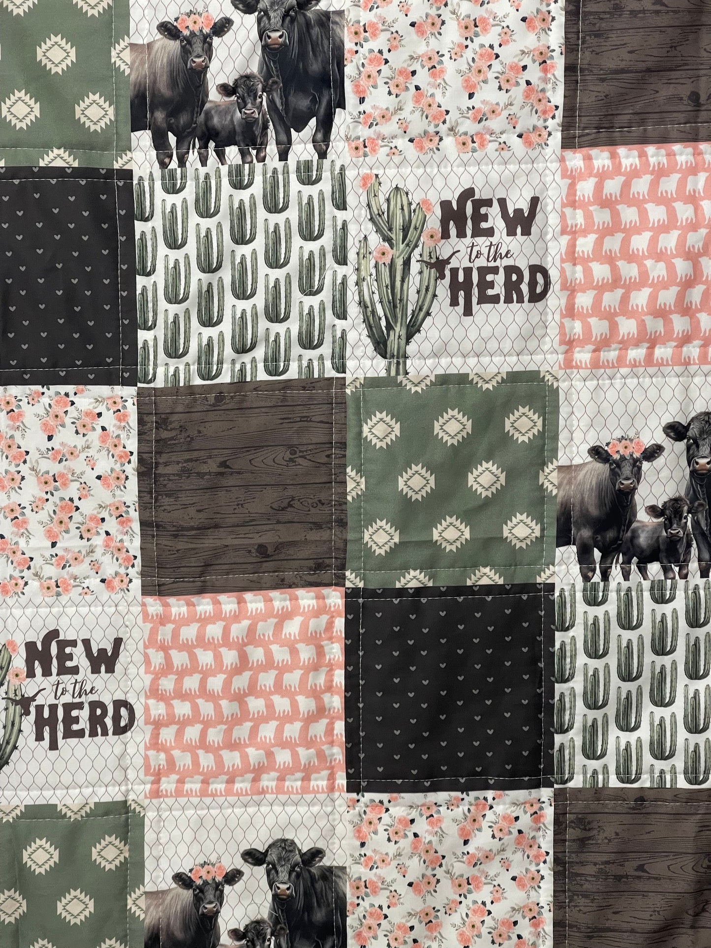 baby girl quilt, farm theme nursery, cow , barn, floral,  handmade baby blanket, baby shower gift, nursery decor, crib bedding