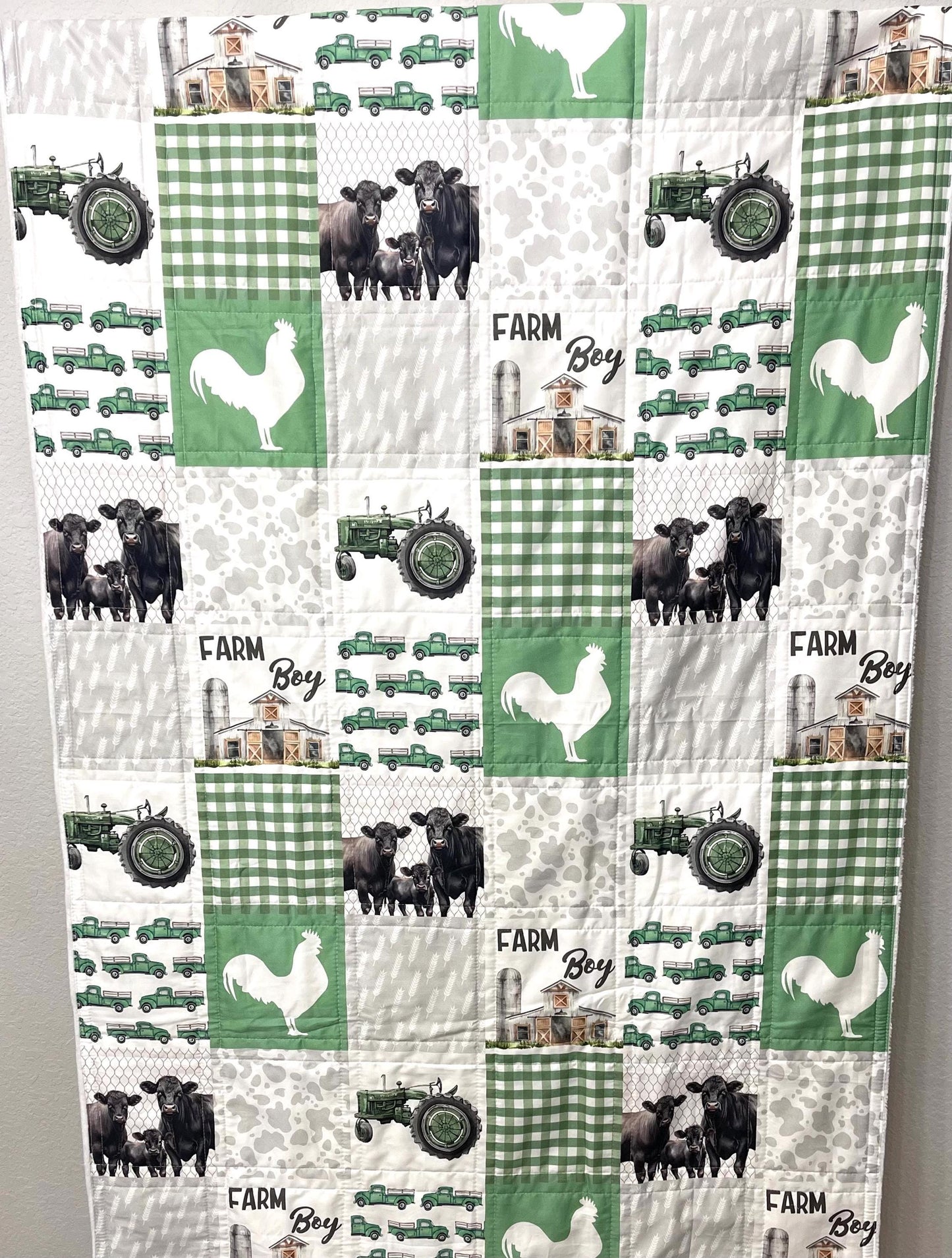 baby boy quilt, farm theme nursery, highland cow,  handmade baby blanket, baby shower gift, nursery decor, crib bedding