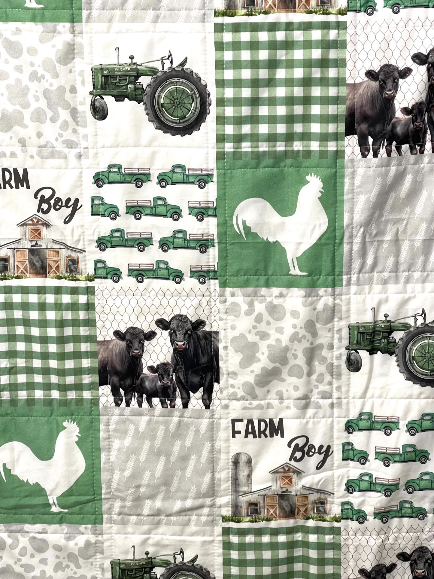 baby boy quilt, farm theme nursery, highland cow,  handmade baby blanket, baby shower gift, nursery decor, crib bedding
