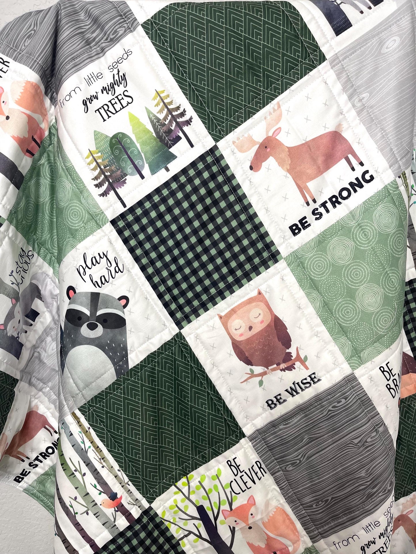 baby boy quilt, woodland quilt, woodland nursery,handmade baby blanket, baby shower gift, nursery decor, crib bedding, handmade quilt