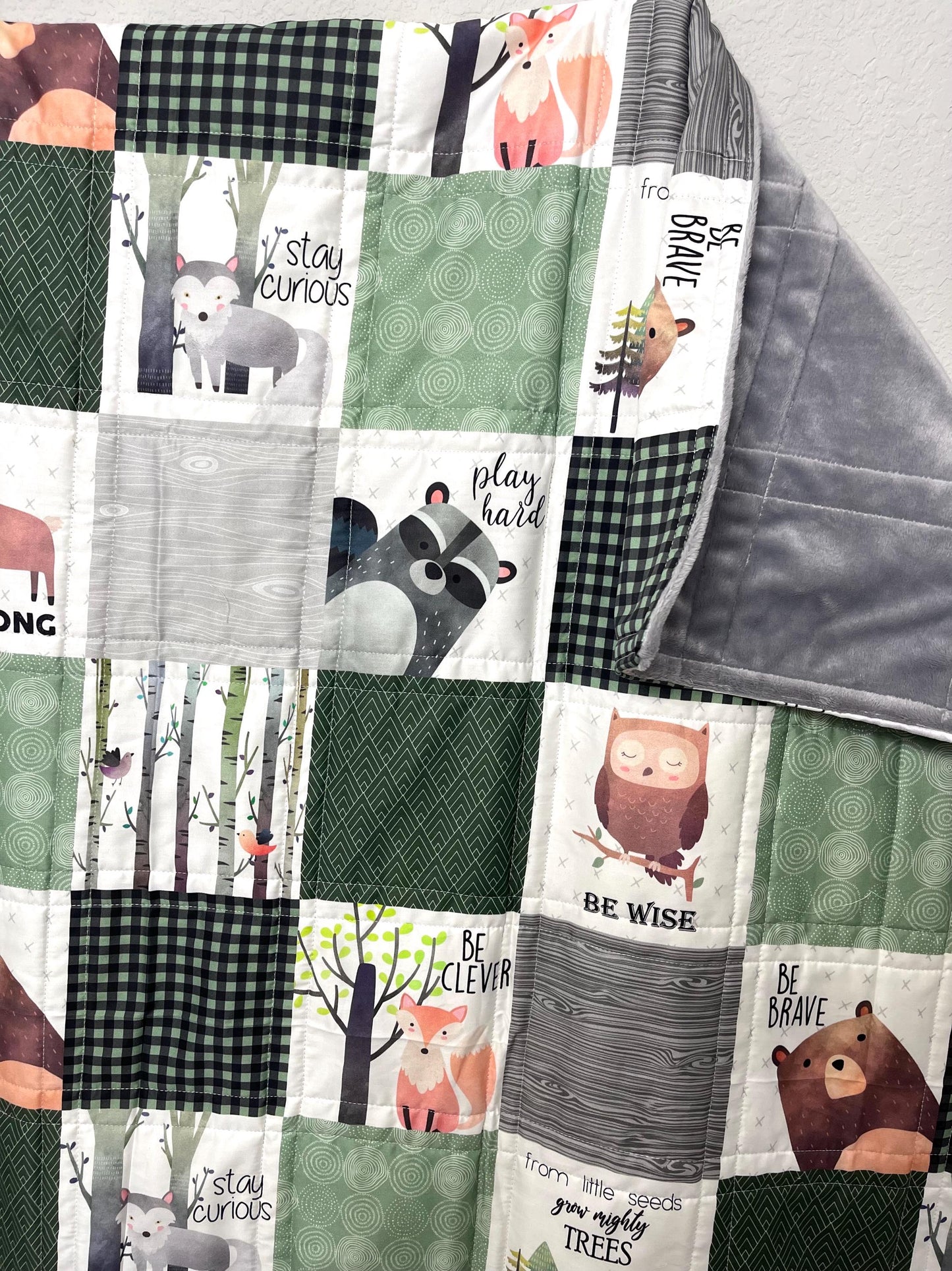 baby boy quilt, woodland quilt, woodland nursery,handmade baby blanket, baby shower gift, nursery decor, crib bedding, handmade quilt