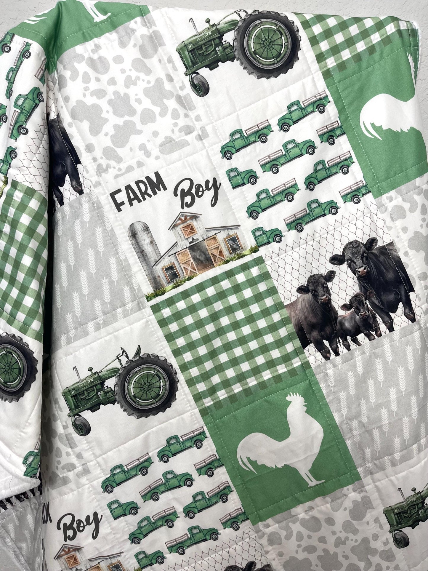 baby boy quilt, farm theme nursery, highland cow,  handmade baby blanket, baby shower gift, nursery decor, crib bedding