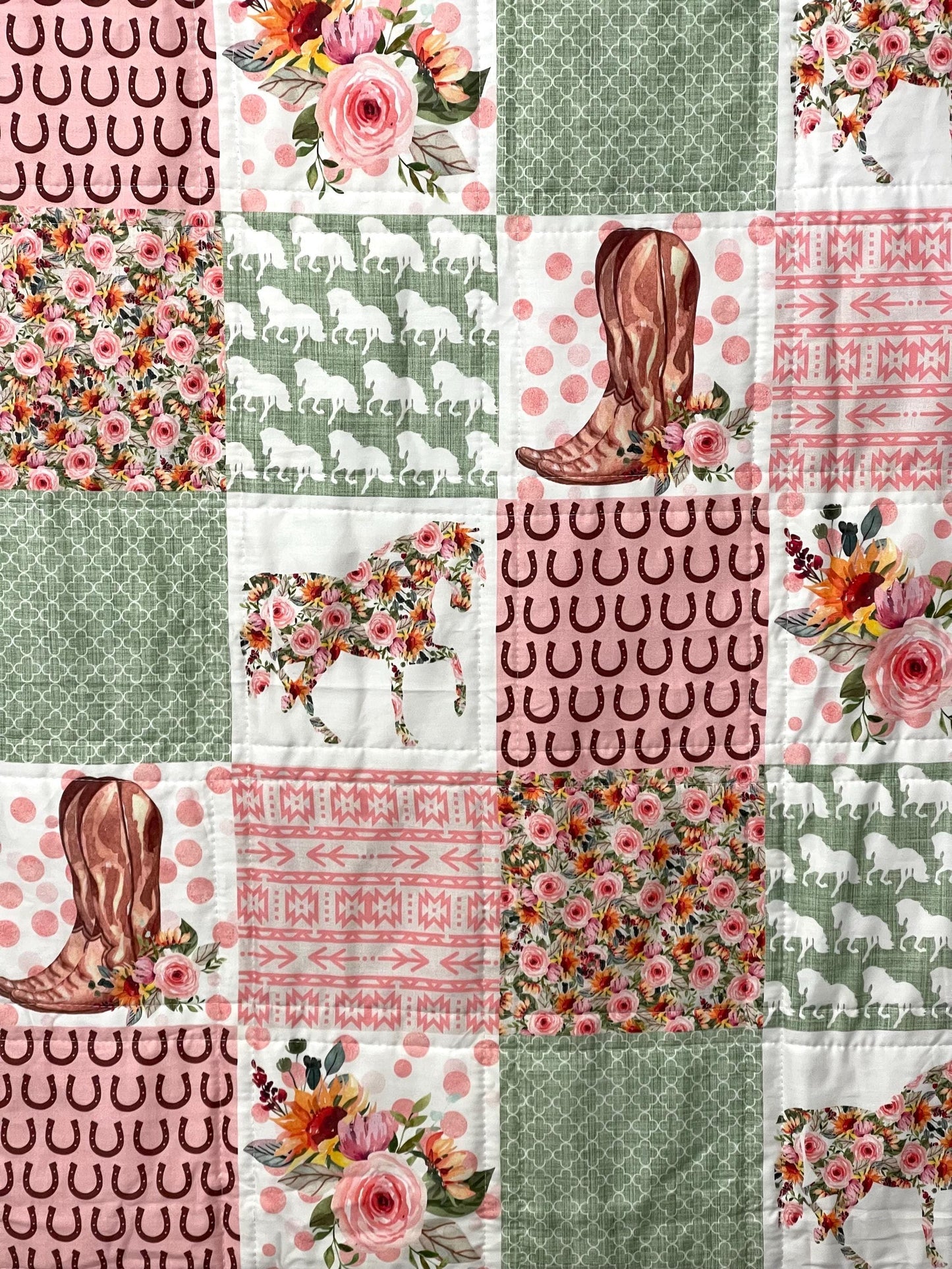 RESERVED FOR Cookie root - baby girl quilt, horse theme nursery, floral, horseshoes, western , handmade baby blanket, baby shower