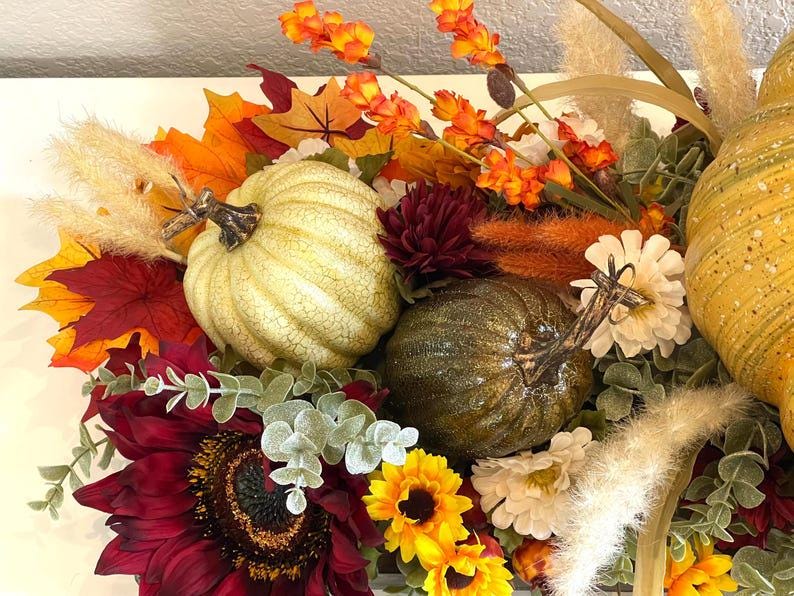 Fall Pumpkin Floral Centerpiece, Thanksgiving Table Decor