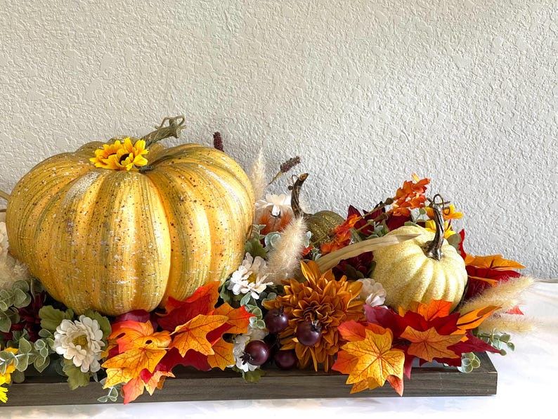 Fall Pumpkin Floral Centerpiece, Thanksgiving Table Decor