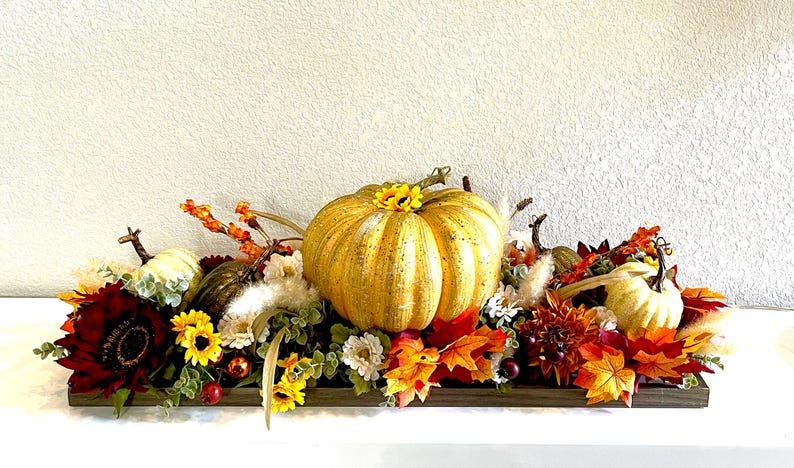 Fall Pumpkin Floral Centerpiece, Thanksgiving Table Decor