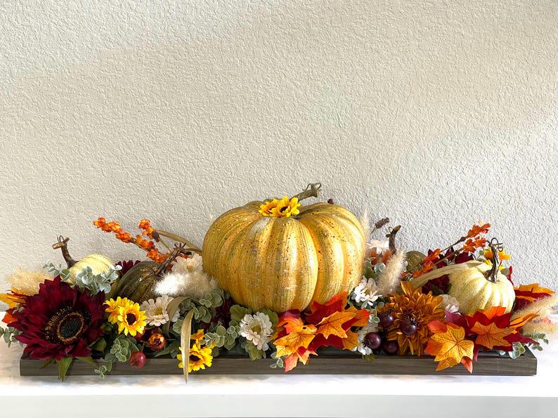 Fall Pumpkin Floral Centerpiece, Thanksgiving Table Decor