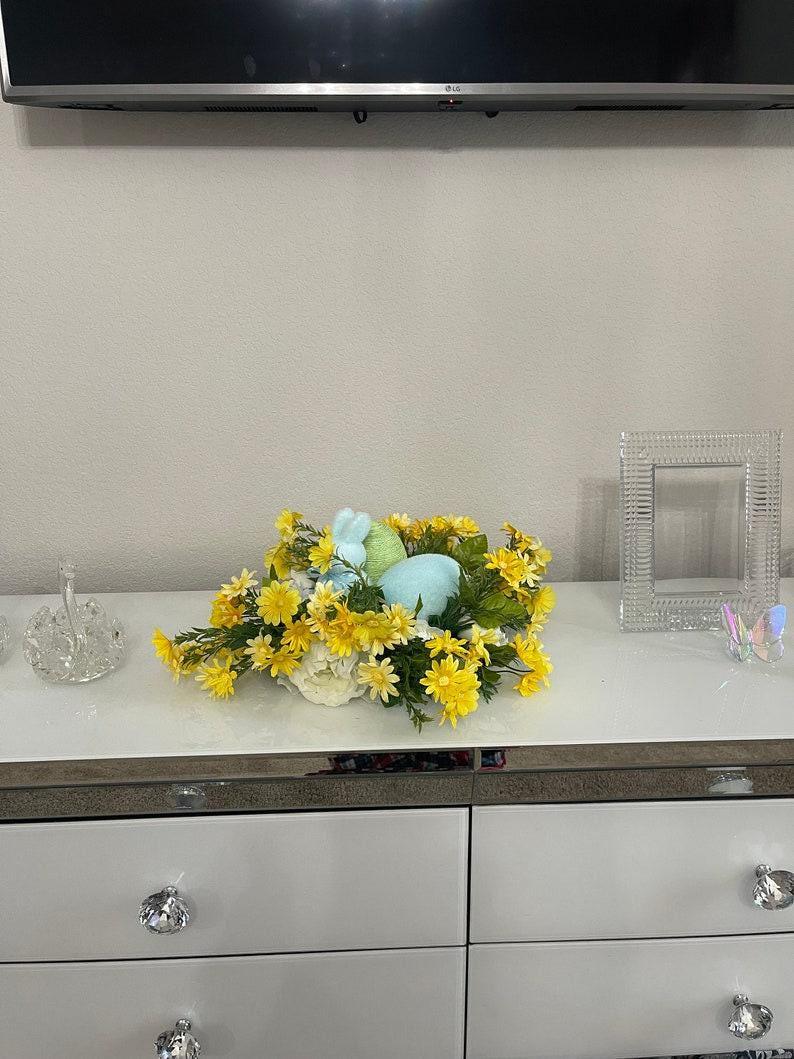Easter Floral Centerpiece, Farmhouse Bunny Decor