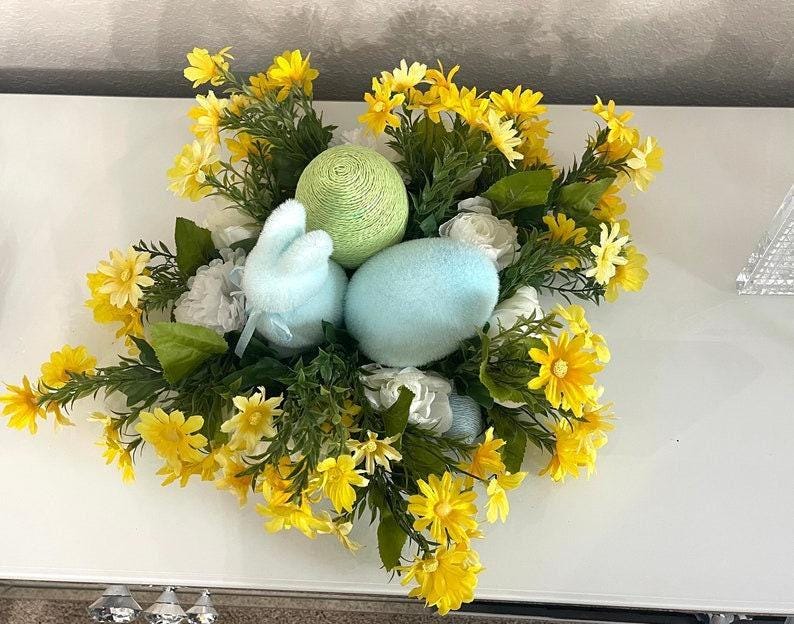 Easter Floral Centerpiece, Farmhouse Bunny Decor