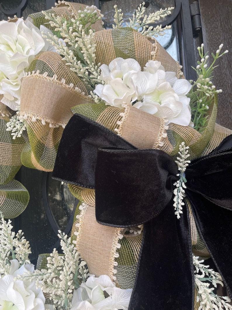 Farmhouse Style Wreath, Hydrangea Porch Decor