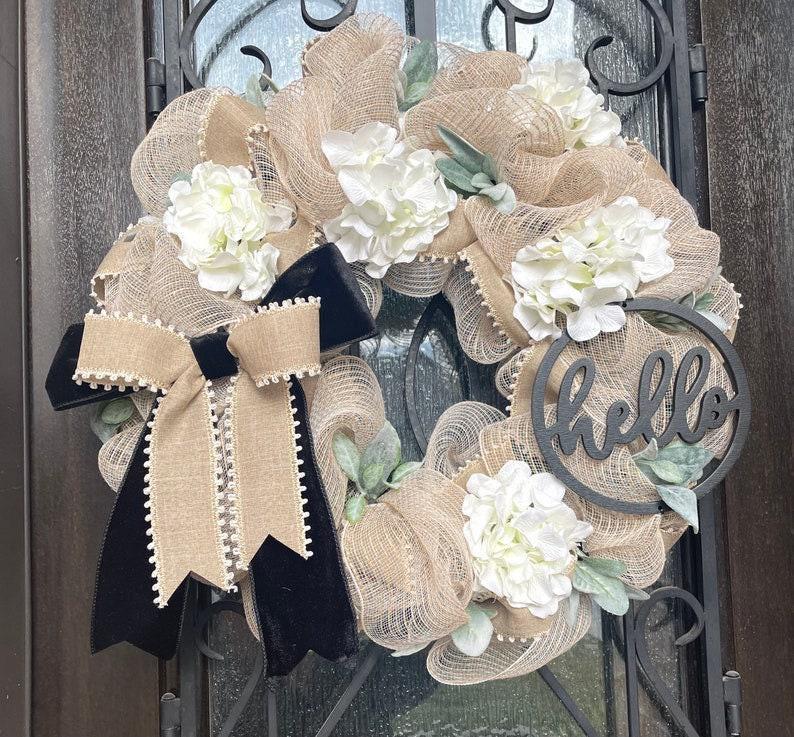 Farmhouse Style Wreath, Hydrangea Porch Decor