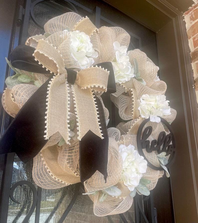 Farmhouse Style Wreath, Hydrangea Porch Decor