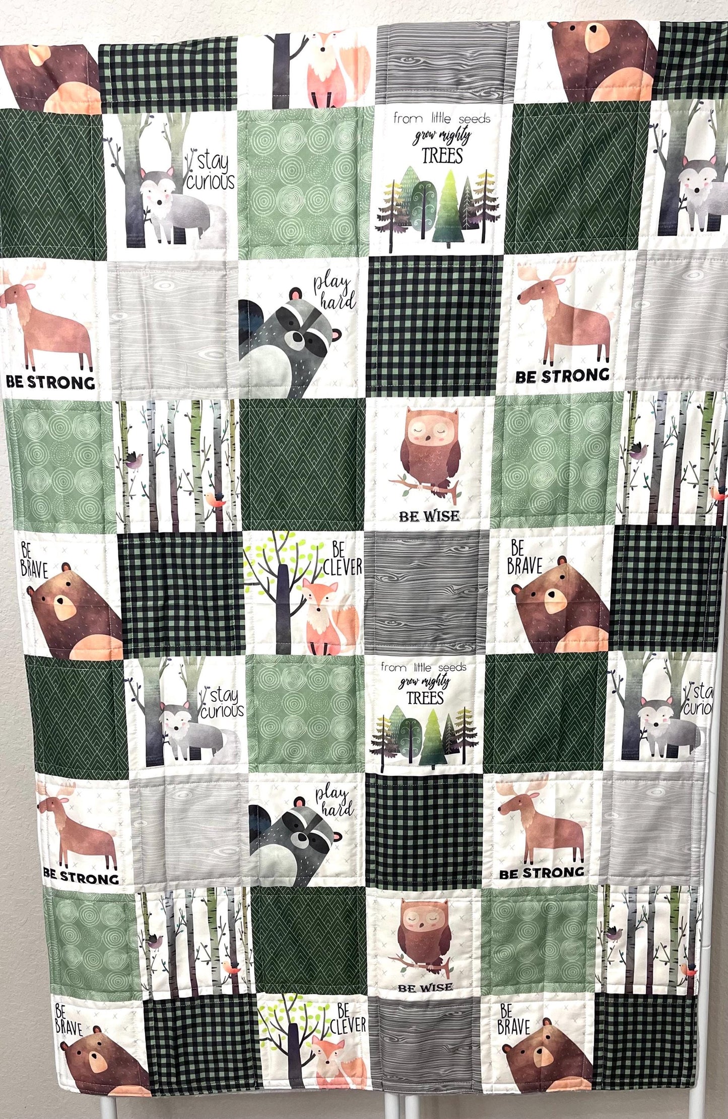 baby boy quilt, woodland quilt, woodland nursery,handmade baby blanket, baby shower gift, nursery decor, crib bedding, handmade quilt