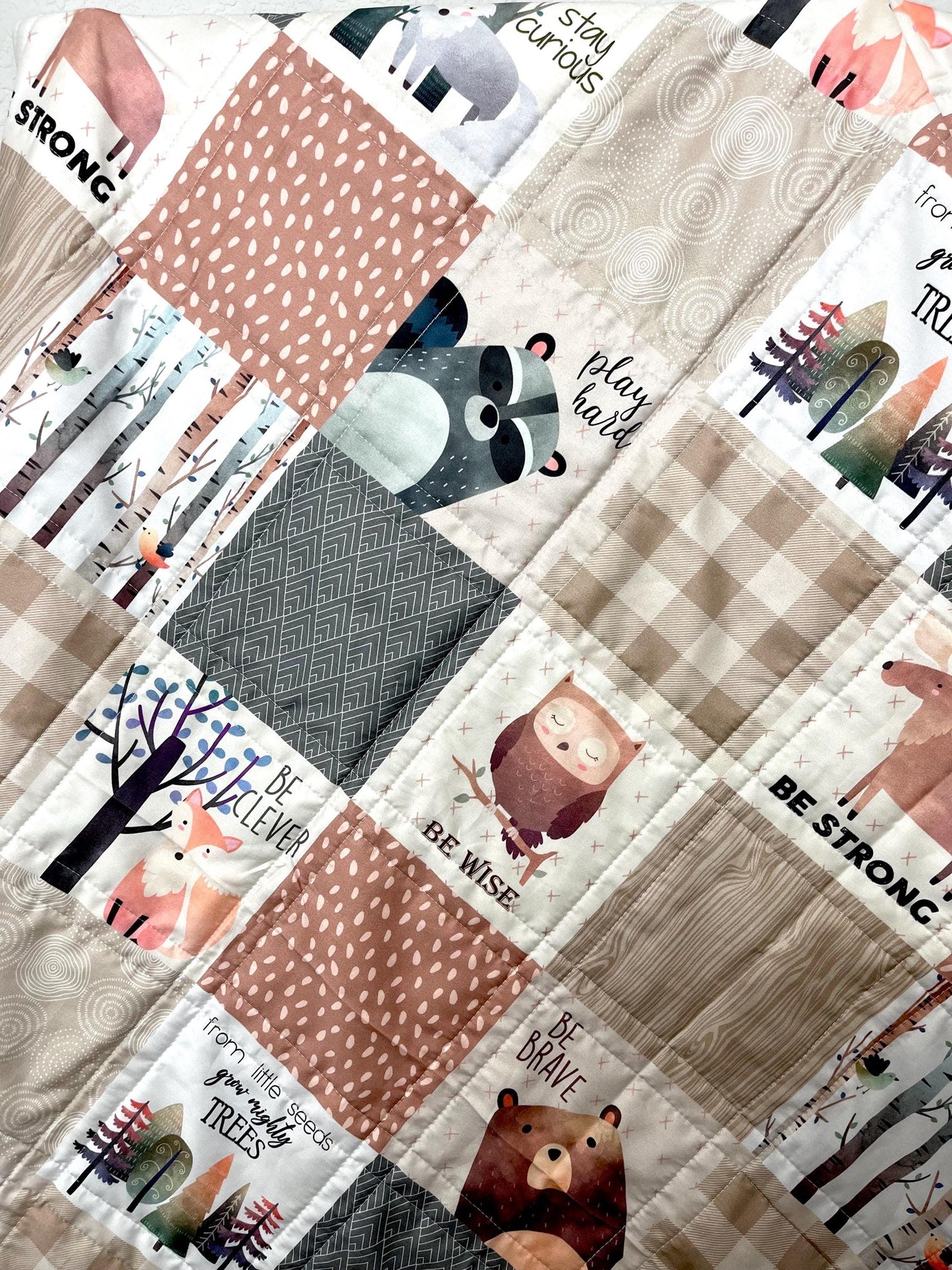 baby boy quilt, woodland quilt, woodland nursery,handmade baby blanket, baby shower gift, nursery decor, crib bedding, handmade quilt