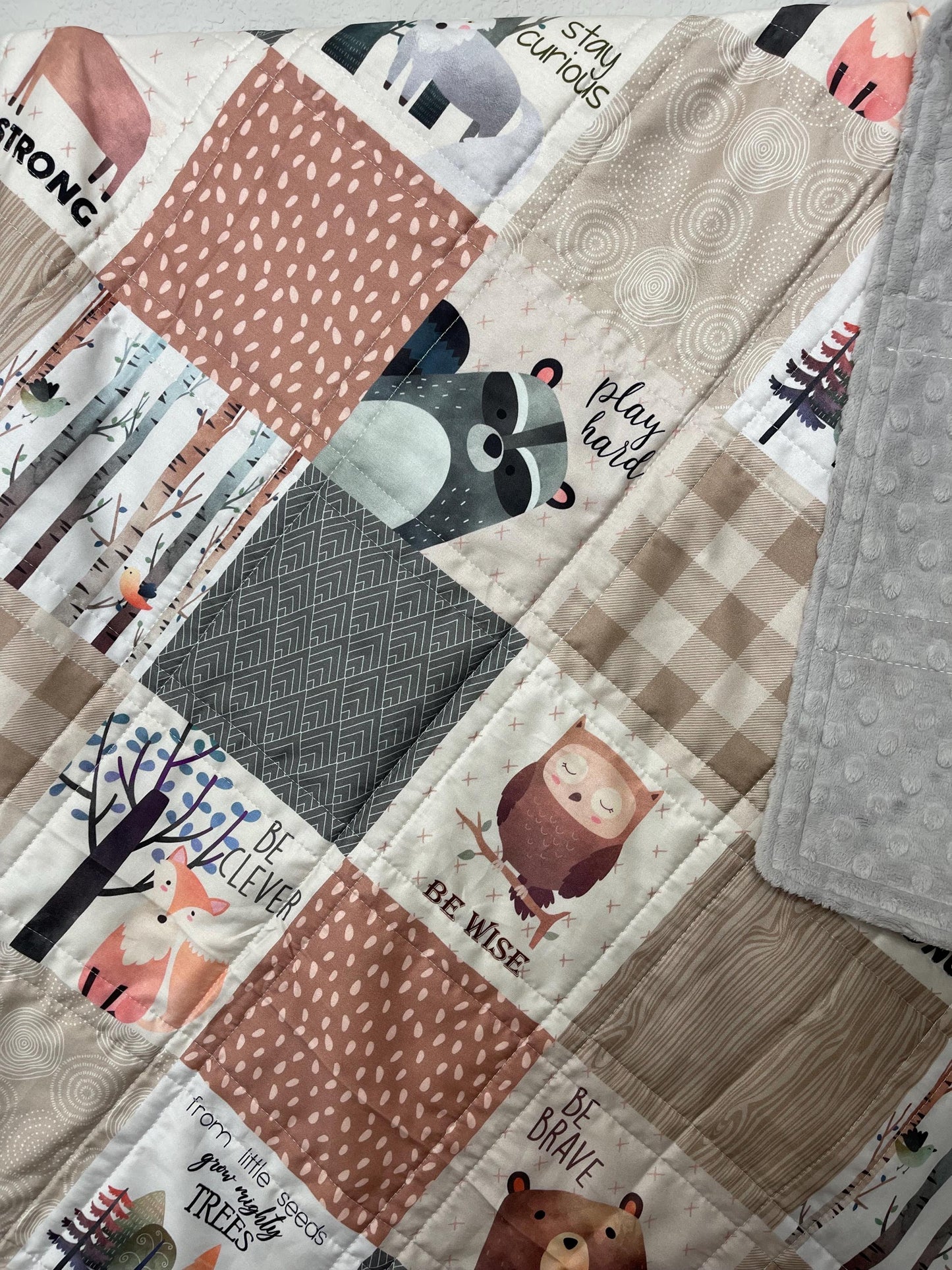 baby boy quilt, woodland quilt, woodland nursery,handmade baby blanket, baby shower gift, nursery decor, crib bedding, handmade quilt