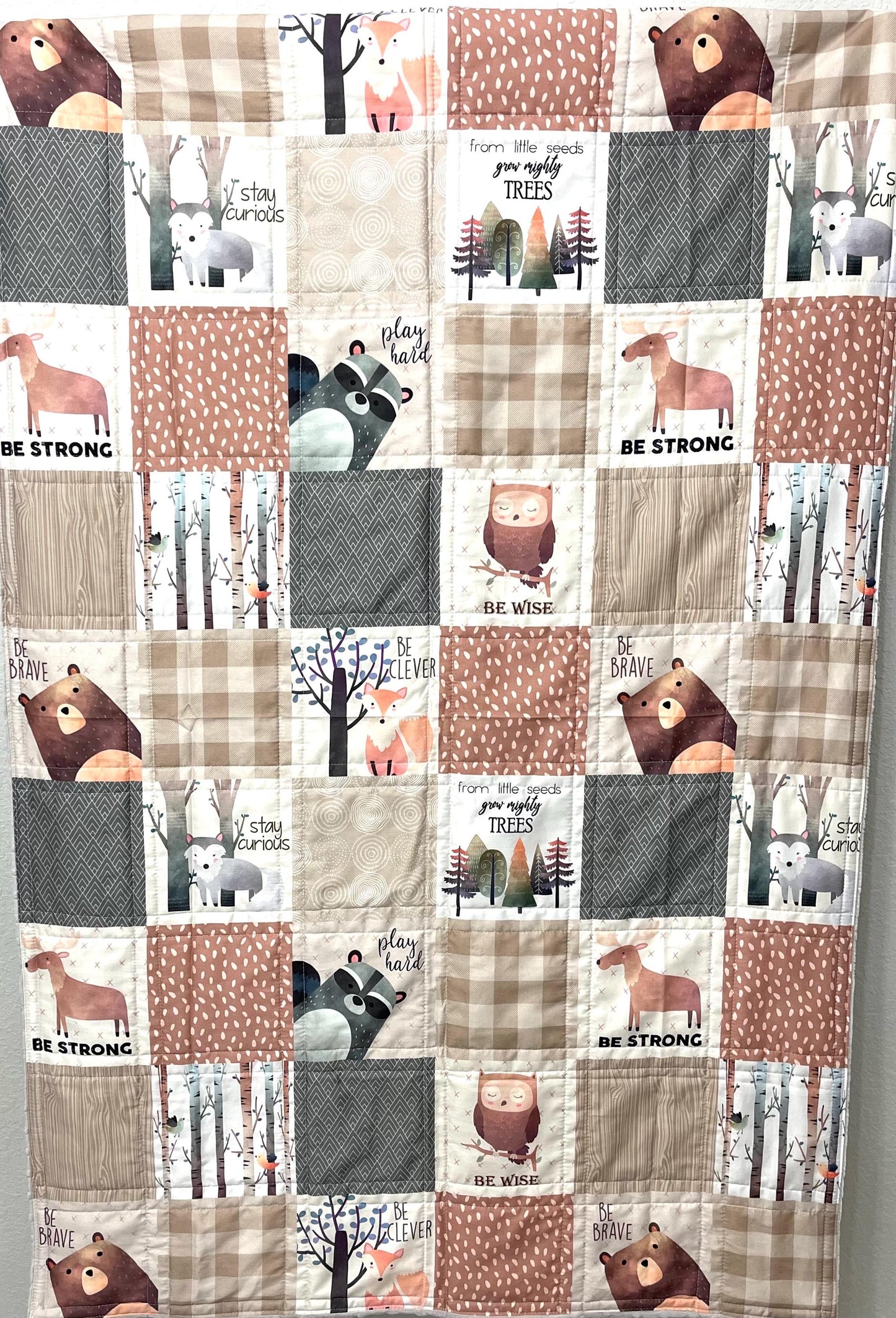 baby boy quilt, woodland quilt, woodland nursery,handmade baby blanket, baby shower gift, nursery decor, crib bedding, handmade quilt
