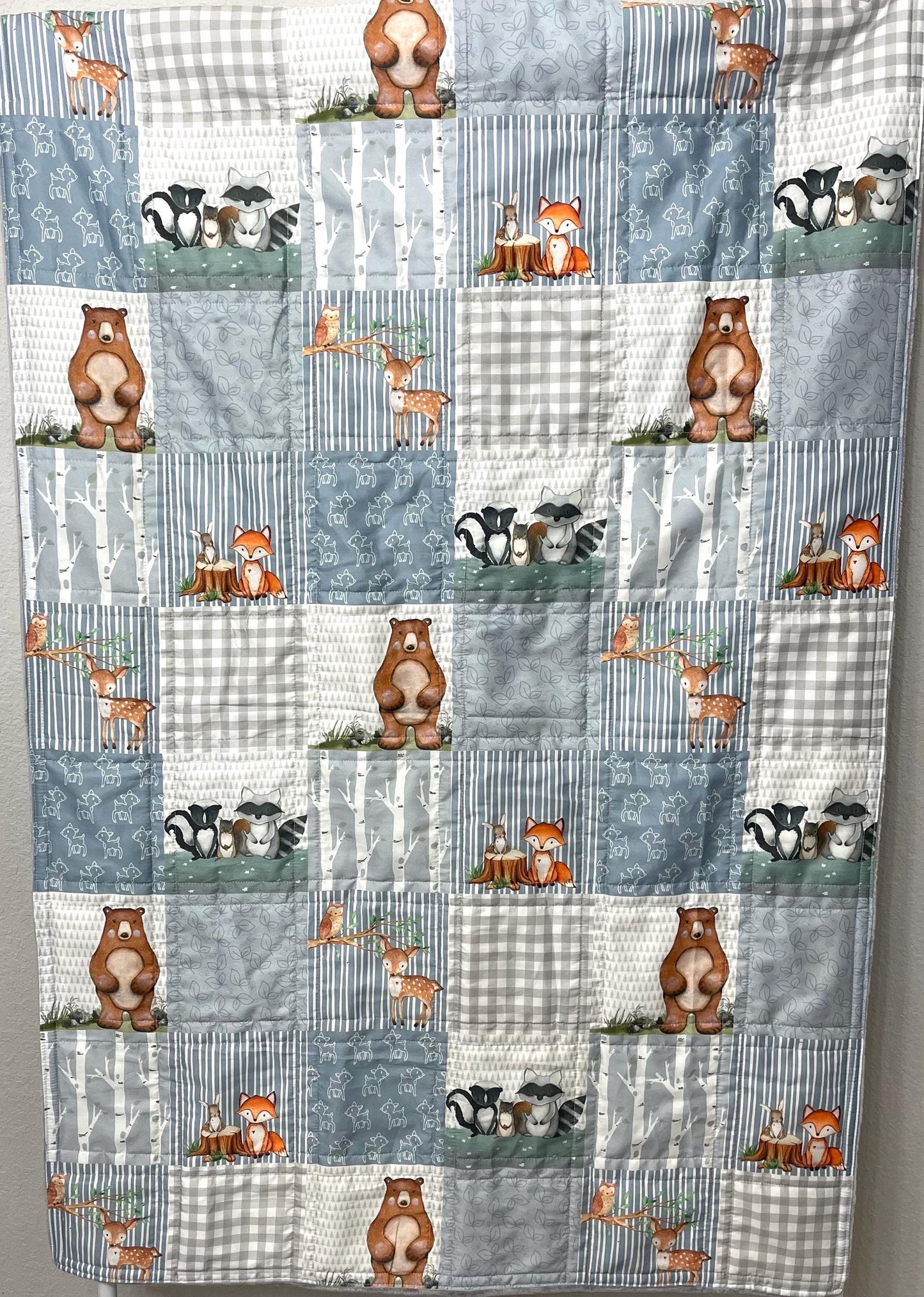 baby boy quilt, woodland quilt, woodland nursery,  handmade baby blanket, baby shower gift, nursery decor, crib bedding