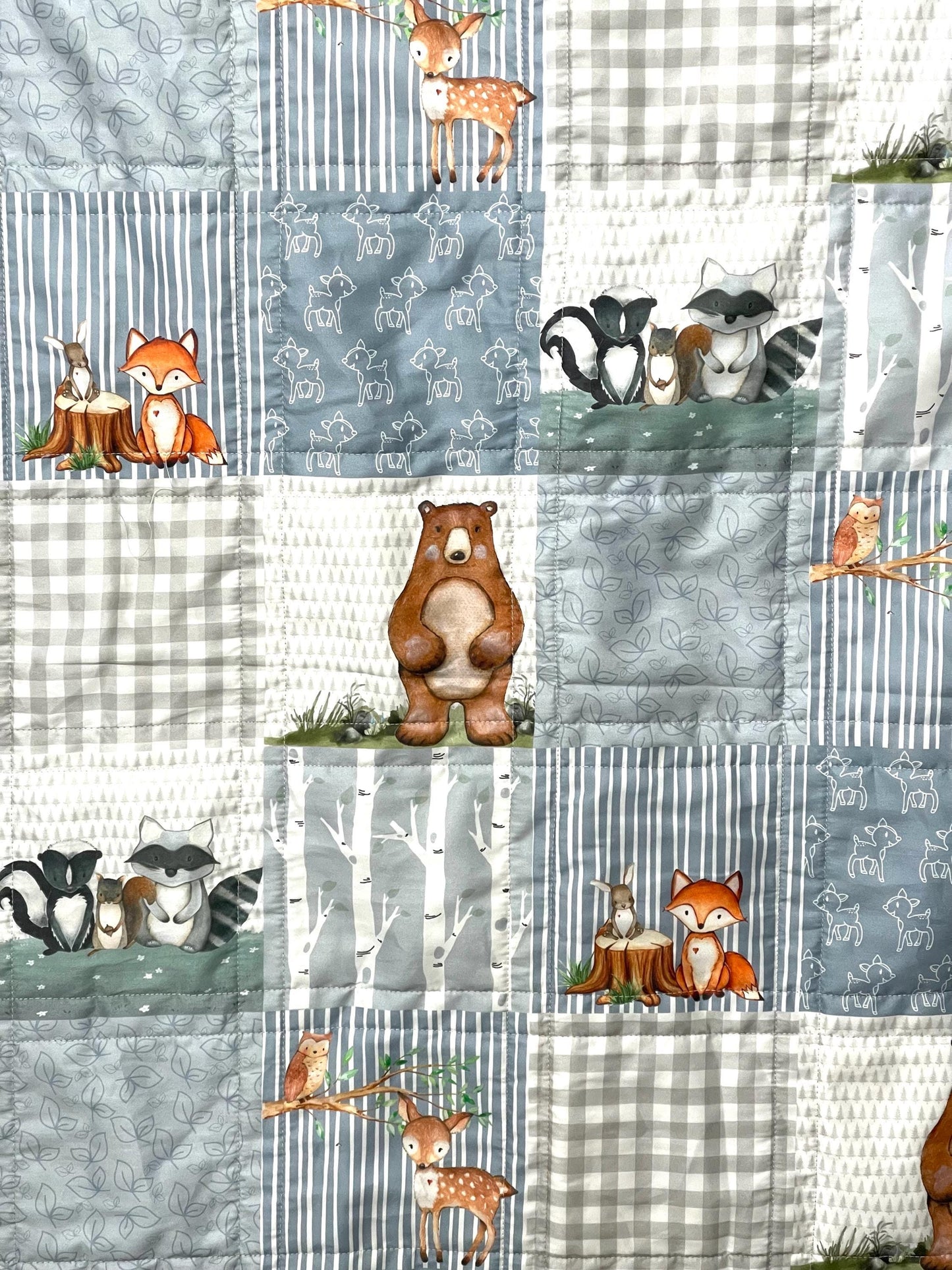 baby boy quilt, woodland quilt, woodland nursery,  handmade baby blanket, baby shower gift, nursery decor, crib bedding