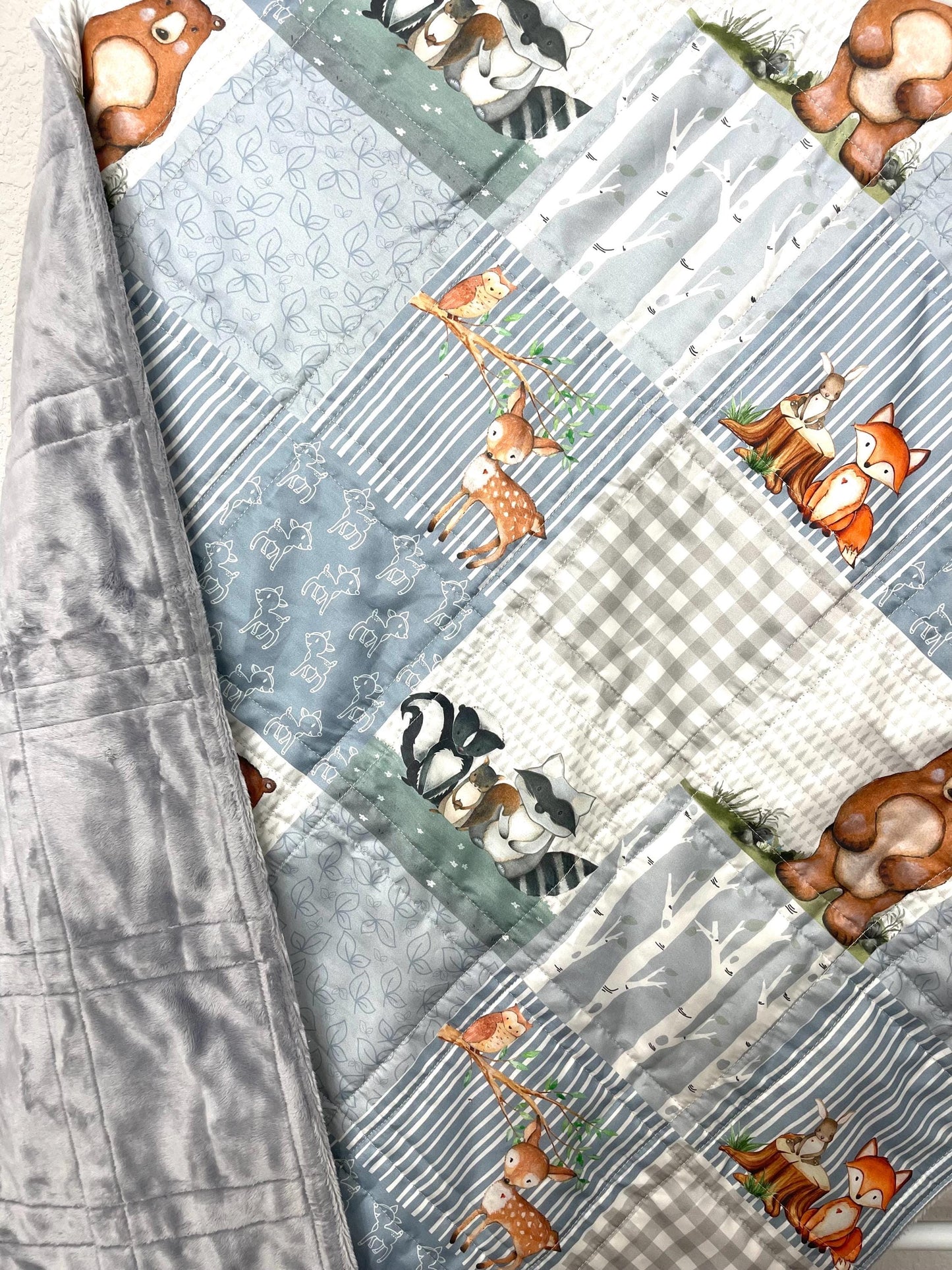 baby boy quilt, woodland quilt, woodland nursery,  handmade baby blanket, baby shower gift, nursery decor, crib bedding