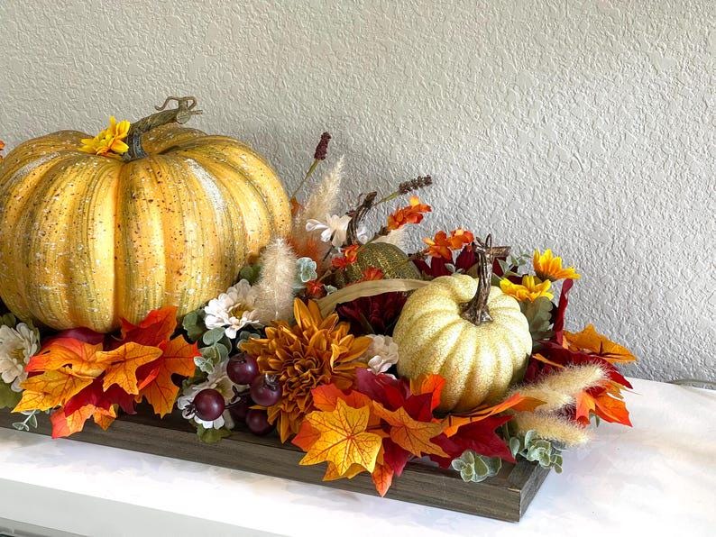Fall Pumpkin Floral Centerpiece, Thanksgiving Table Decor