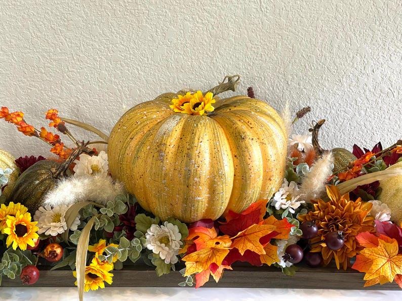 Fall Pumpkin Floral Centerpiece, Thanksgiving Table Decor