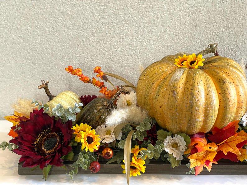Fall Pumpkin Floral Centerpiece, Thanksgiving Table Decor