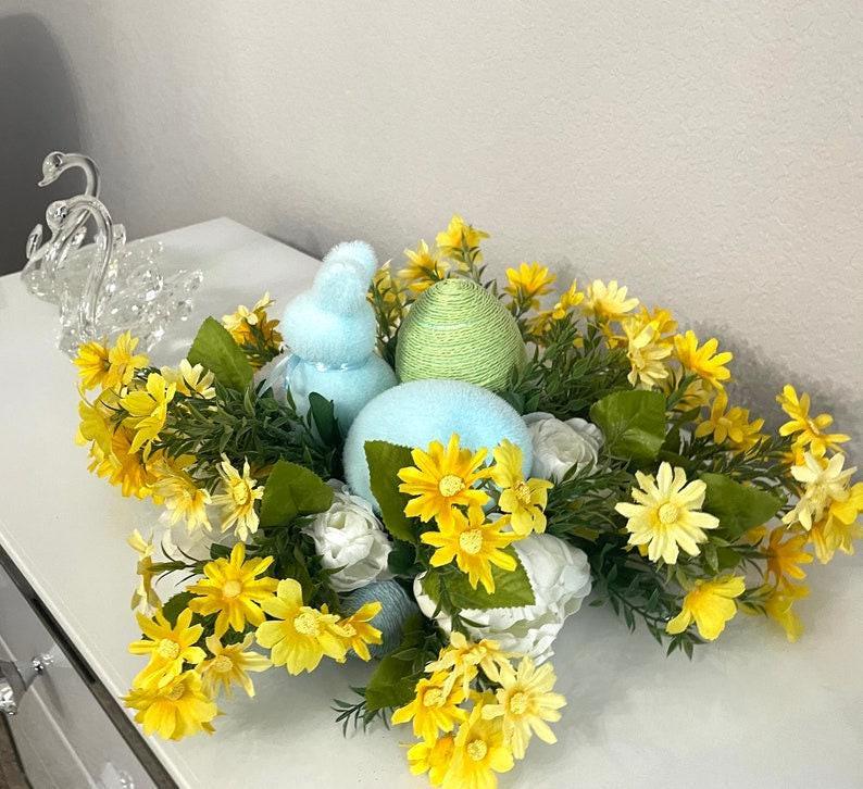 Easter Floral Centerpiece, Farmhouse Bunny Decor