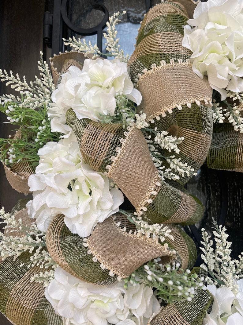 Farmhouse Style Wreath, Hydrangea Porch Decor