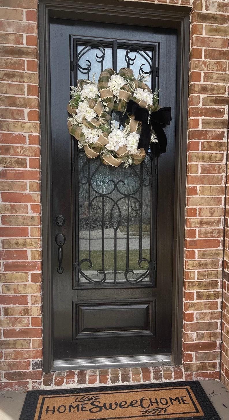 Farmhouse Style Wreath, Hydrangea Porch Decor