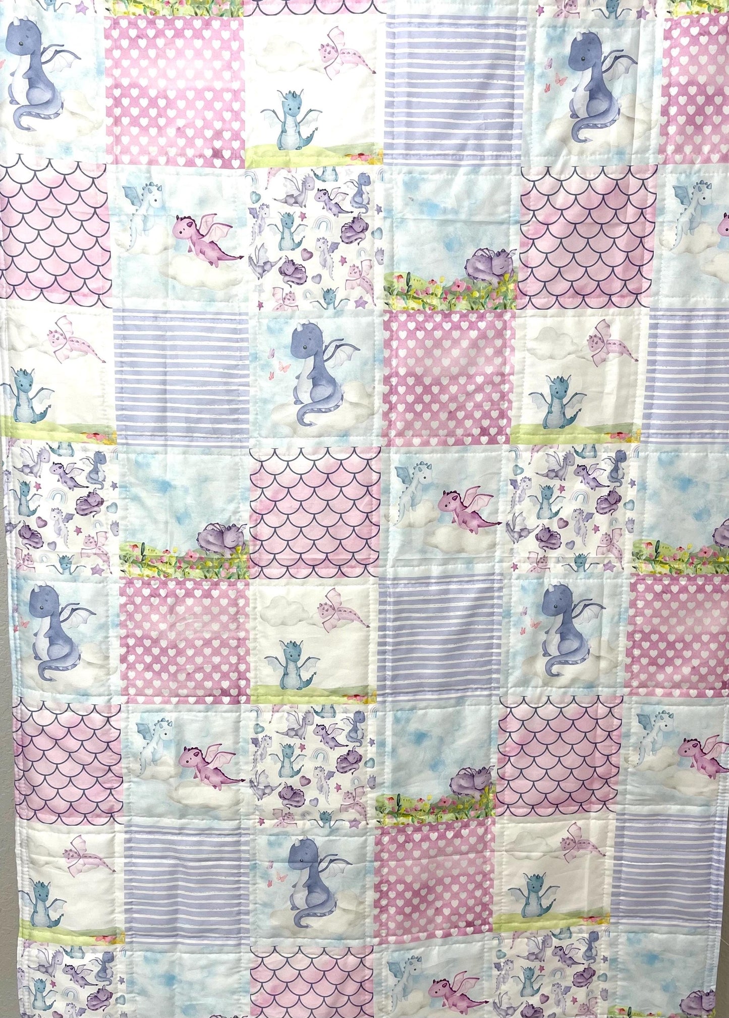 baby girl quilt, dragons theme nursery,handmade baby blanket, baby shower gift, nursery decor, crib bedding, handmade quilt