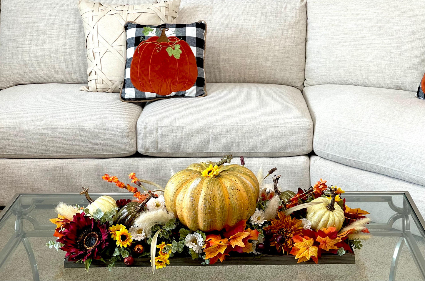 Fall Pumpkin Floral Centerpiece, Thanksgiving Table Decor
