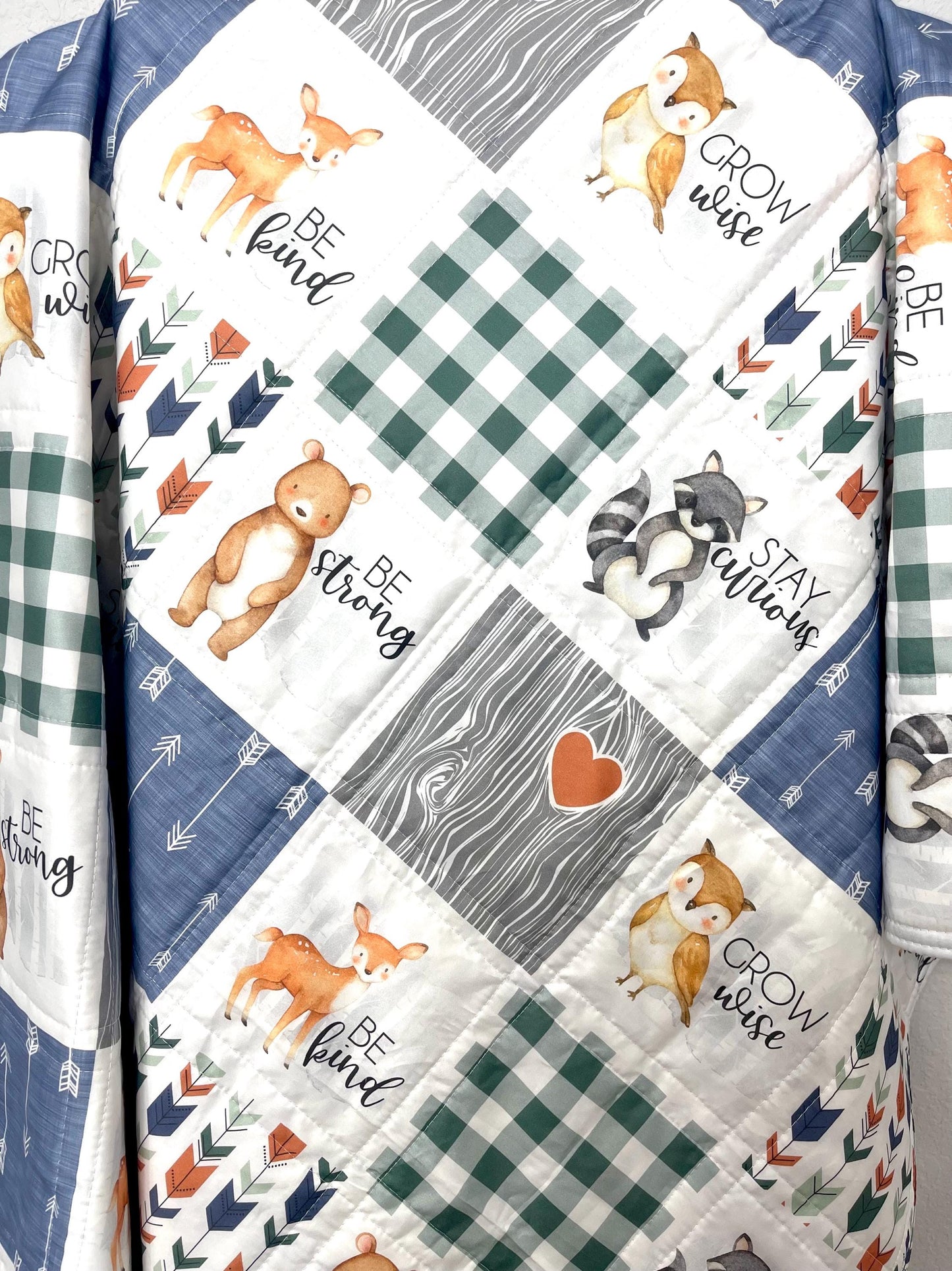 baby boy quilt, woodland quilt, woodland nursery,handmade baby blanket, baby shower gift, nursery decor, crib bedding, handmade quilt
