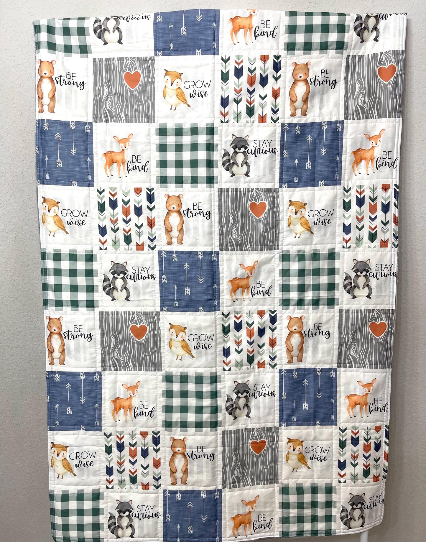 baby boy quilt, woodland quilt, woodland nursery,handmade baby blanket, baby shower gift, nursery decor, crib bedding, handmade quilt
