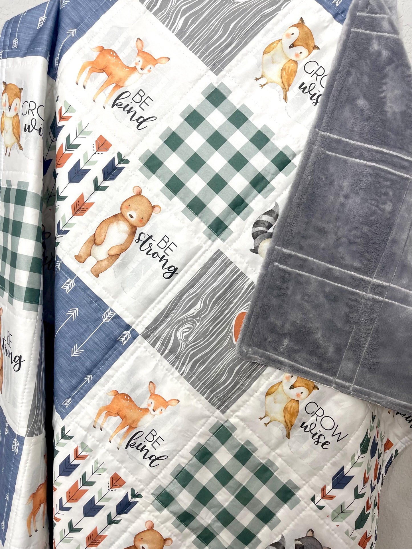 baby boy quilt, woodland quilt, woodland nursery,handmade baby blanket, baby shower gift, nursery decor, crib bedding, handmade quilt
