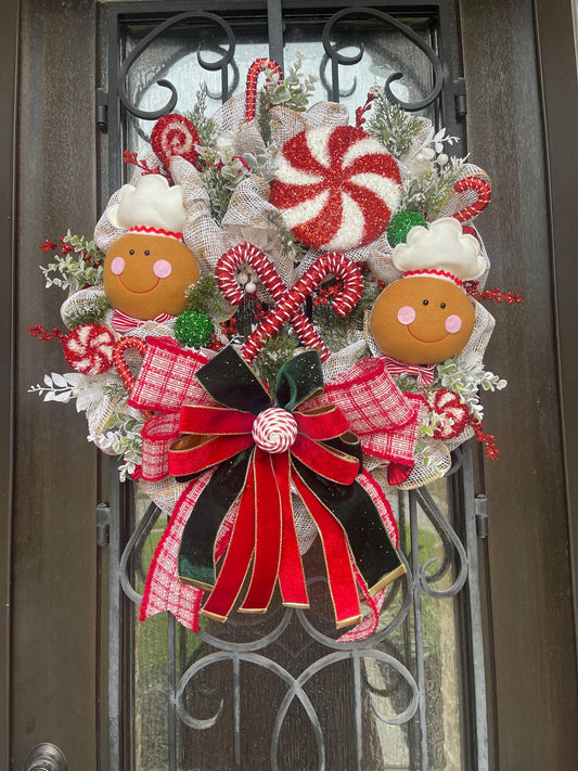 Gingerbread Christmas Wreath, Candy Holiday Decor