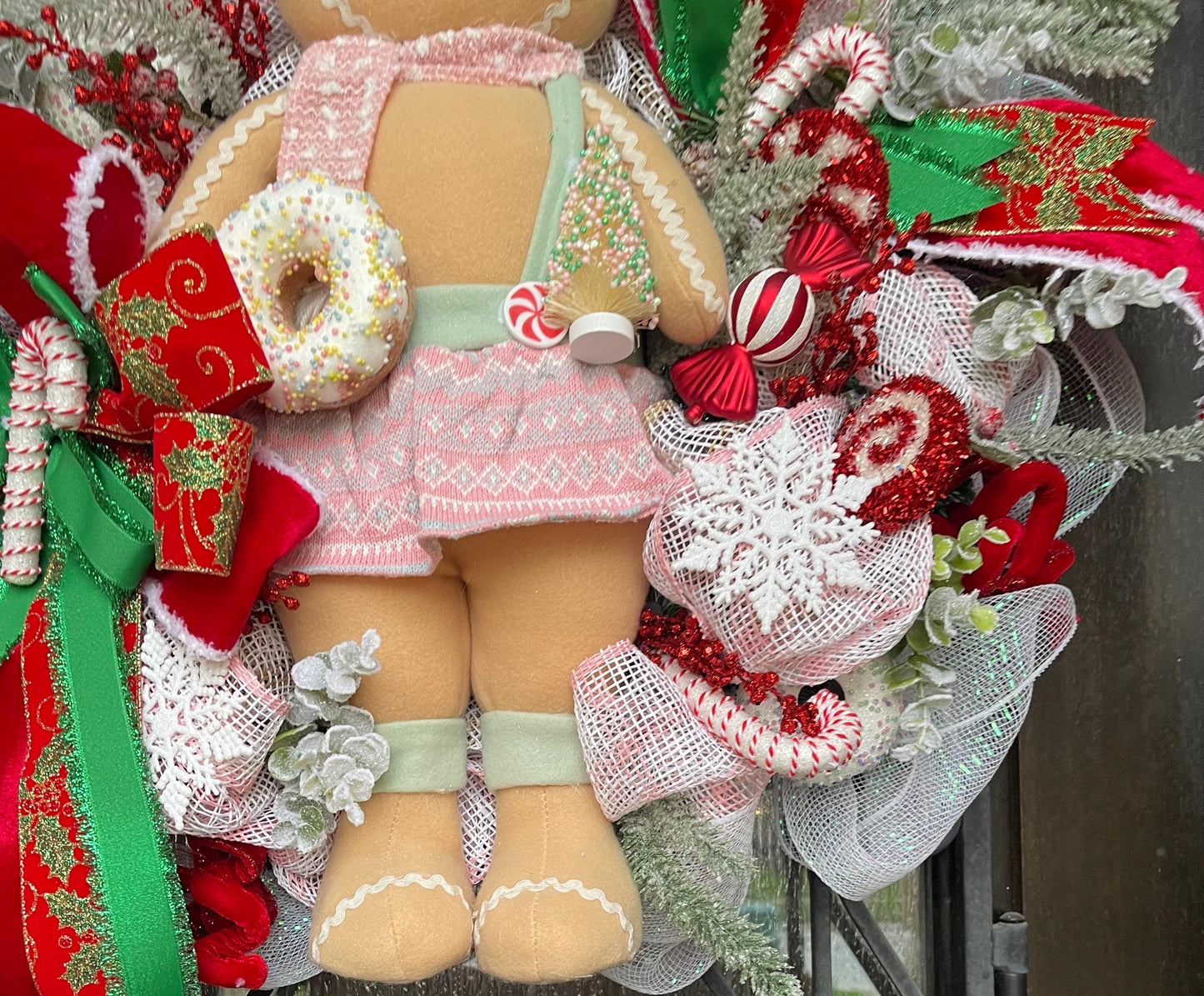 Handmade Gingerbread Christmas Wreath, Holiday Porch Decor
