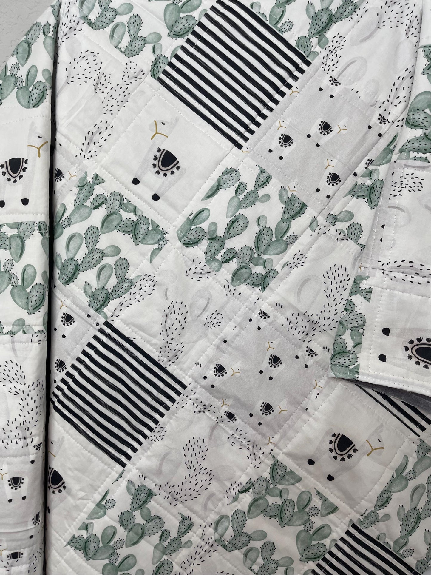 baby boy quilt, cactus and llama theme nursery,  handmade baby blanket, baby shower gift