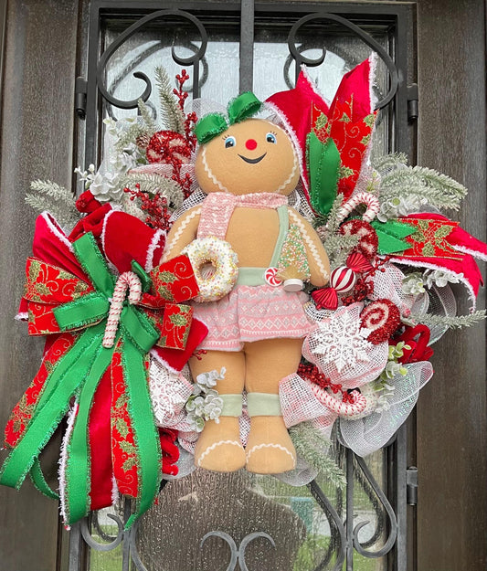 Handmade Gingerbread Christmas Wreath, Holiday Porch Decor