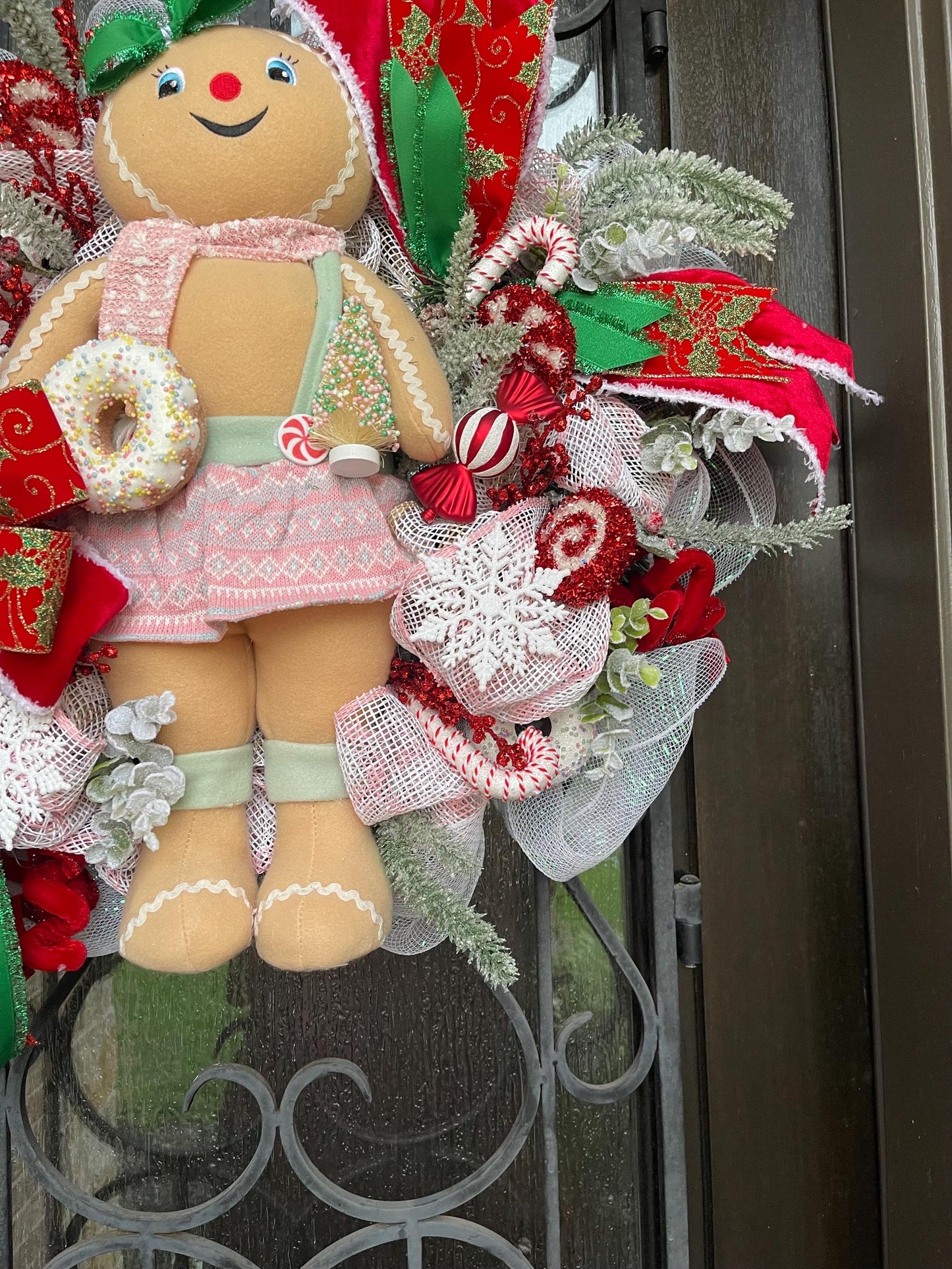 Handmade Gingerbread Christmas Wreath, Holiday Porch Decor