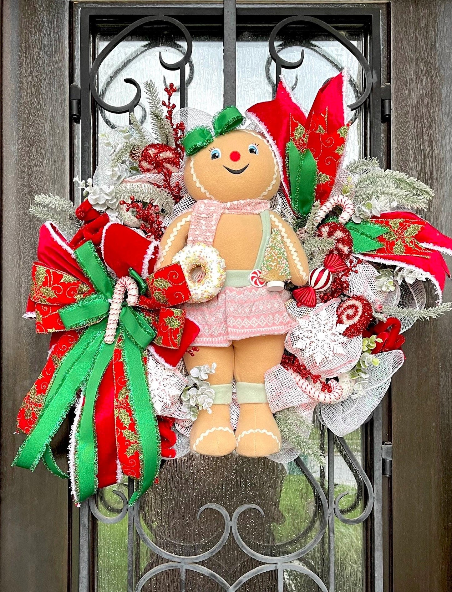 Handmade Gingerbread Christmas Wreath, Holiday Porch Decor