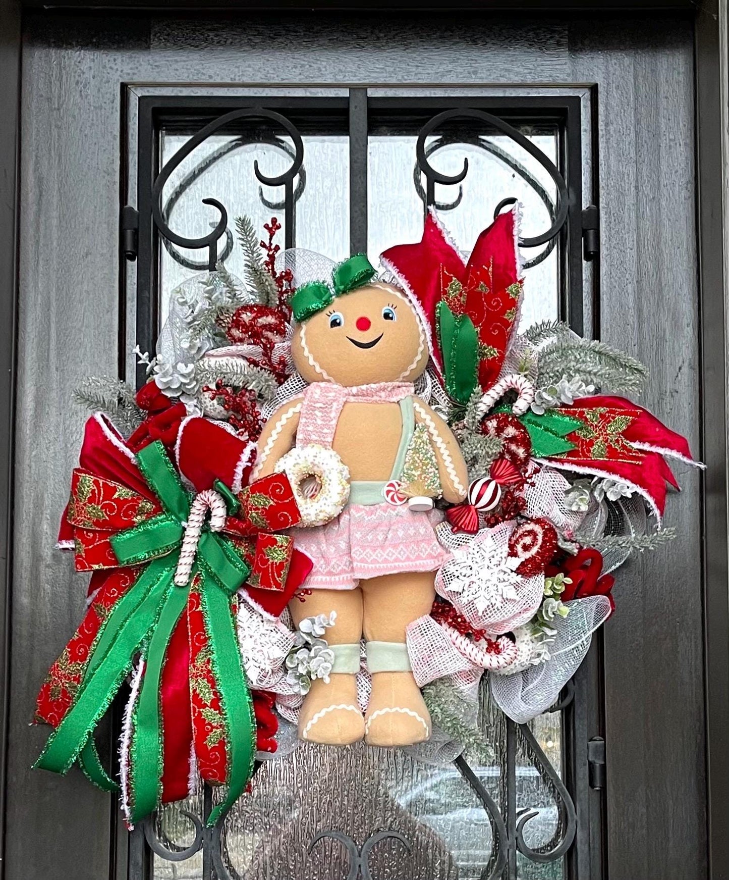 Handmade Gingerbread Christmas Wreath, Holiday Porch Decor