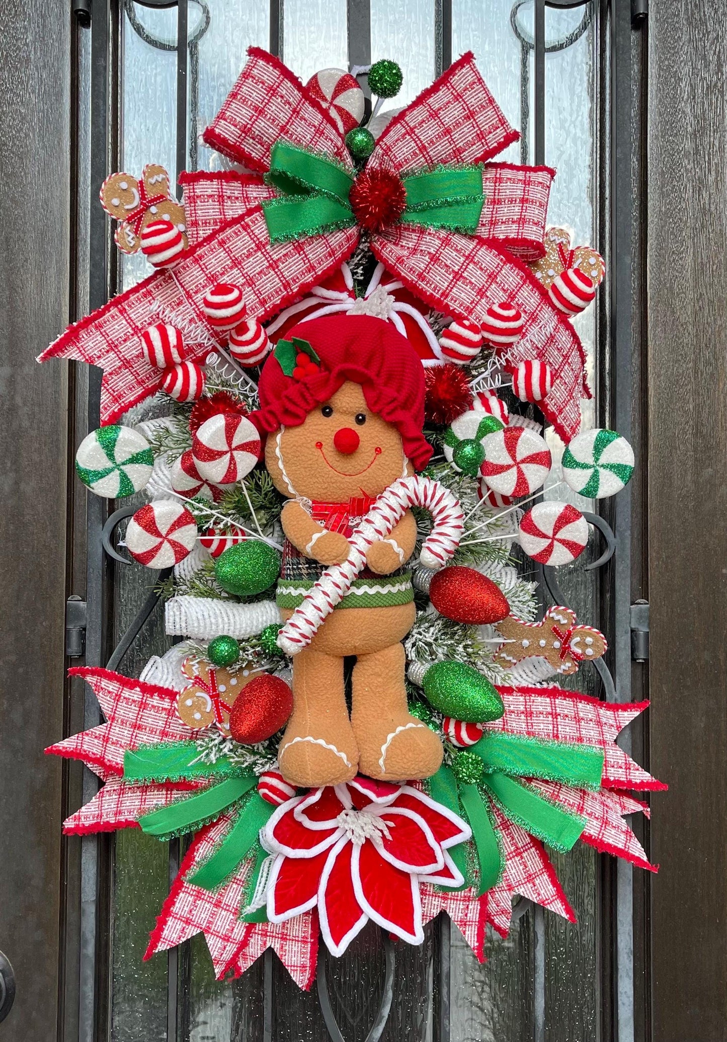 X-Large Gingerbread Christmas Swag Wreath, Holiday Porch Decor