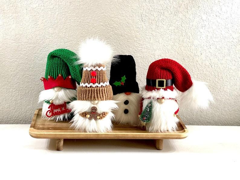 Knit Christmas Gnomes, Holiday Tiered Tray Decor