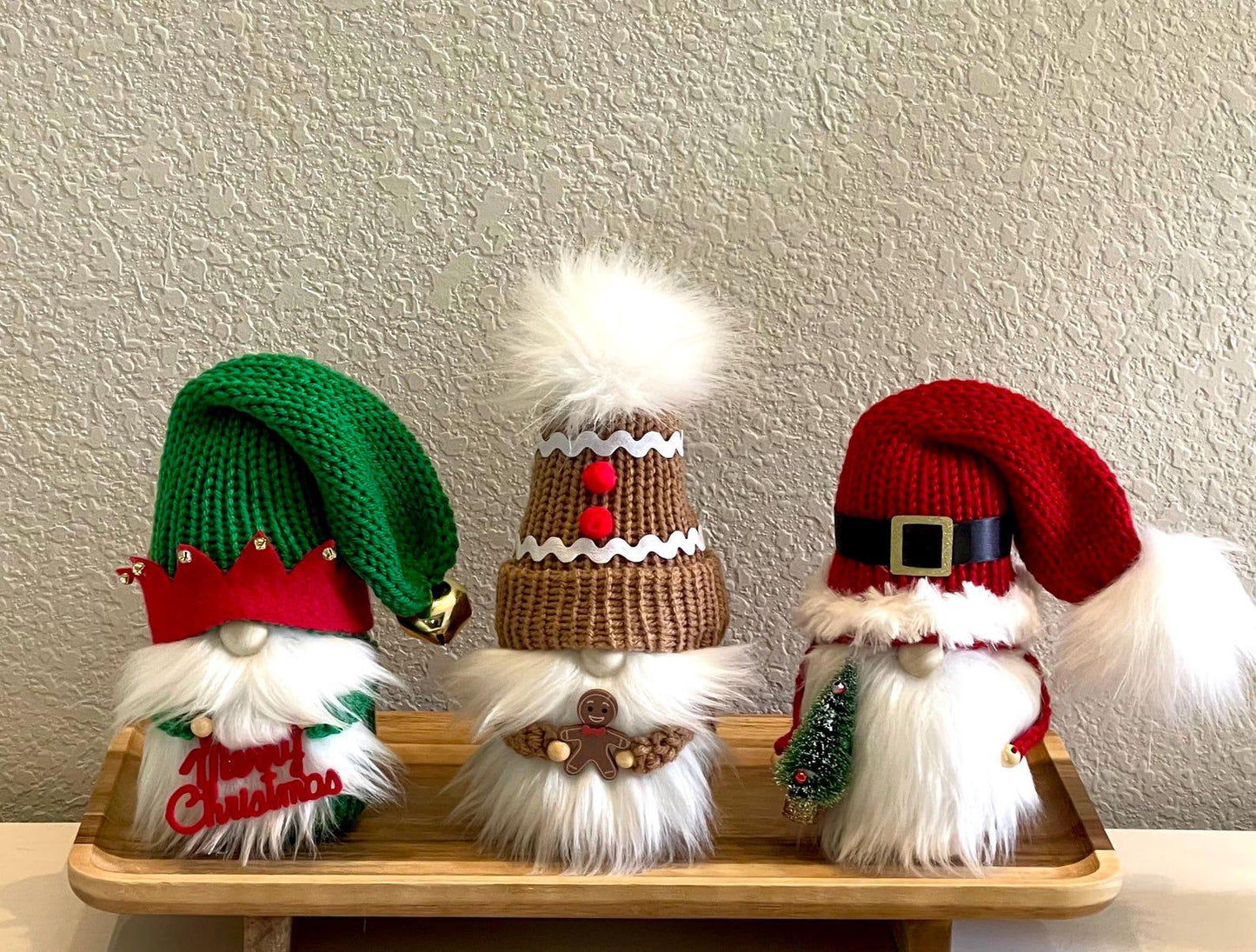 Knit Christmas Gnomes, Holiday Tiered Tray Decor