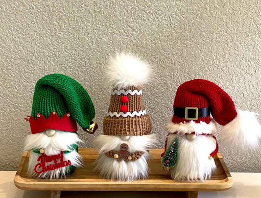Knit Christmas Gnomes, Holiday Tiered Tray Decor